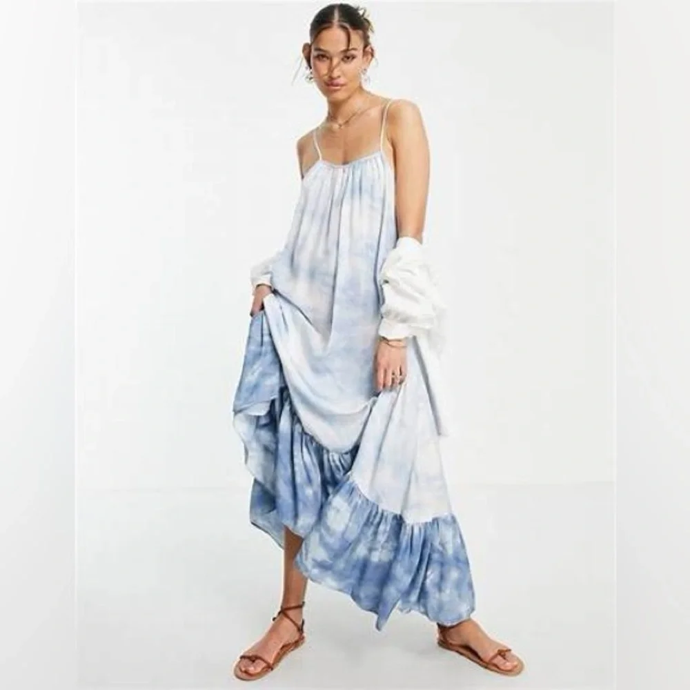 NWT Free People Full On Maxi Slip Dress in Sea Combo - Medium - Picture 3 of 7
